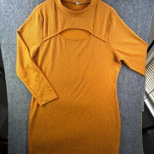 LOVE J USA WOMEN 3X Plus Gold Pullover Striped Dress Mock Neck Long Sleeve